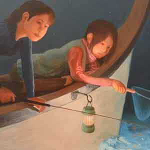 fishing in the night/oil on canvas/530*652mm